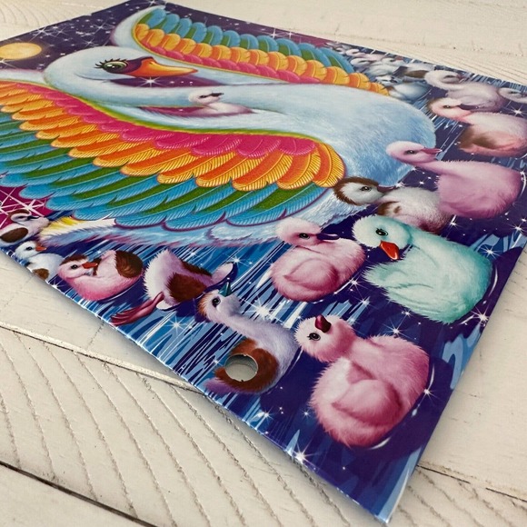 Lisa Frank Blanca The Swan Duck Glitter Folder Beautiful Preowned Condition - Picture 3 of 7